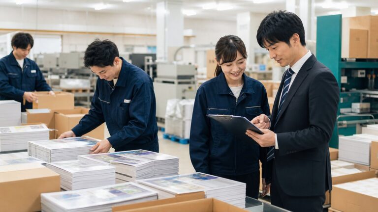 製本と出荷工程の確認風景