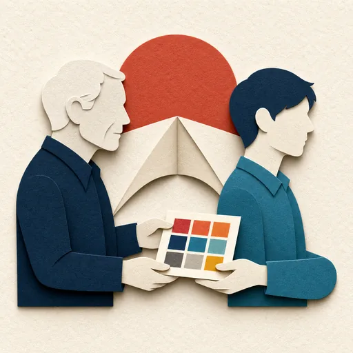 印刷技術を次世代へ引き継ぐ様子を表す紙細工